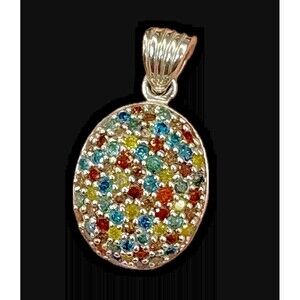 Multi Colored Diamond 1.0 tcw Pendant Rhodium Over Sterling Silver GSL Appraisal